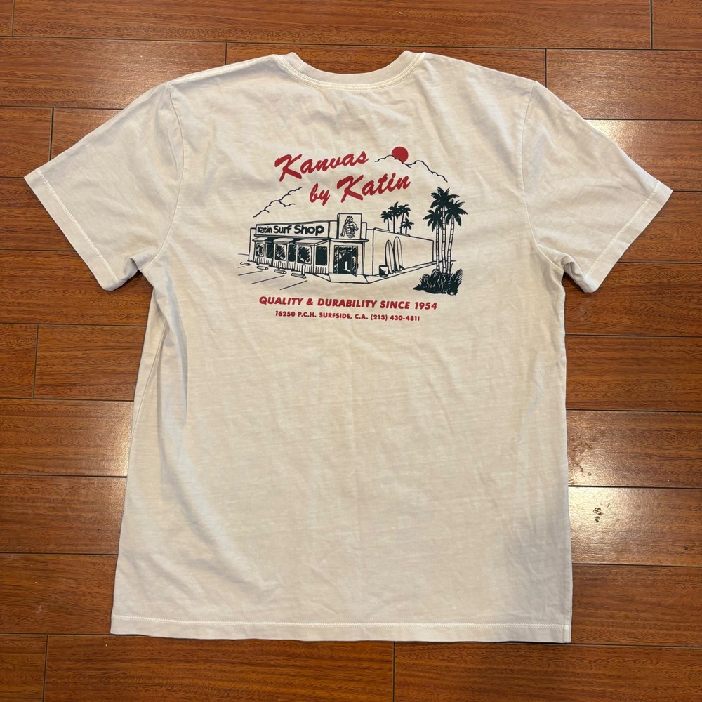 Katin Kanvas Surf Shop Graphic T-Shirt Mens Medium Cream Off-White California